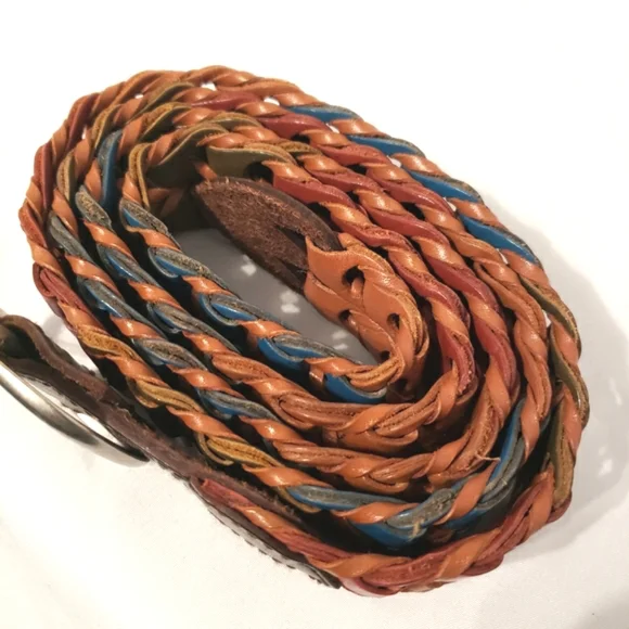 Multicolored Woven Womens Leather Belt Size 2XL Boho Western Southwestern - Picture 3 of 14